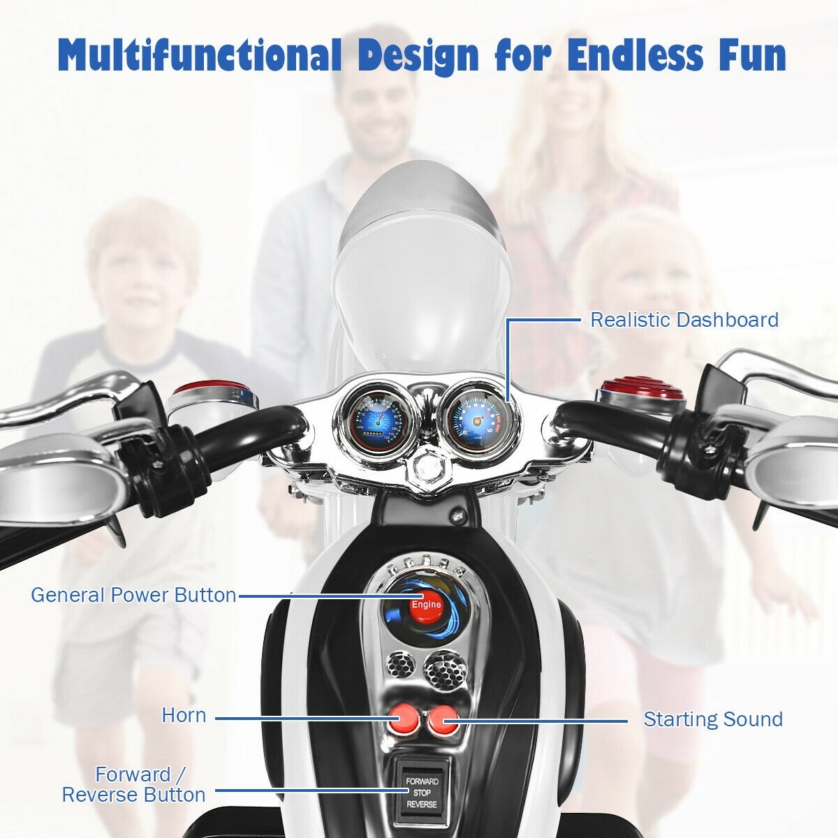 6V 3 Wheel Kids Motorcycle, White - Gallery Canada