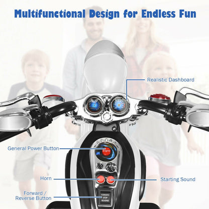 6V 3 Wheel Kids Motorcycle, White Powered Ride On Toys   at Gallery Canada