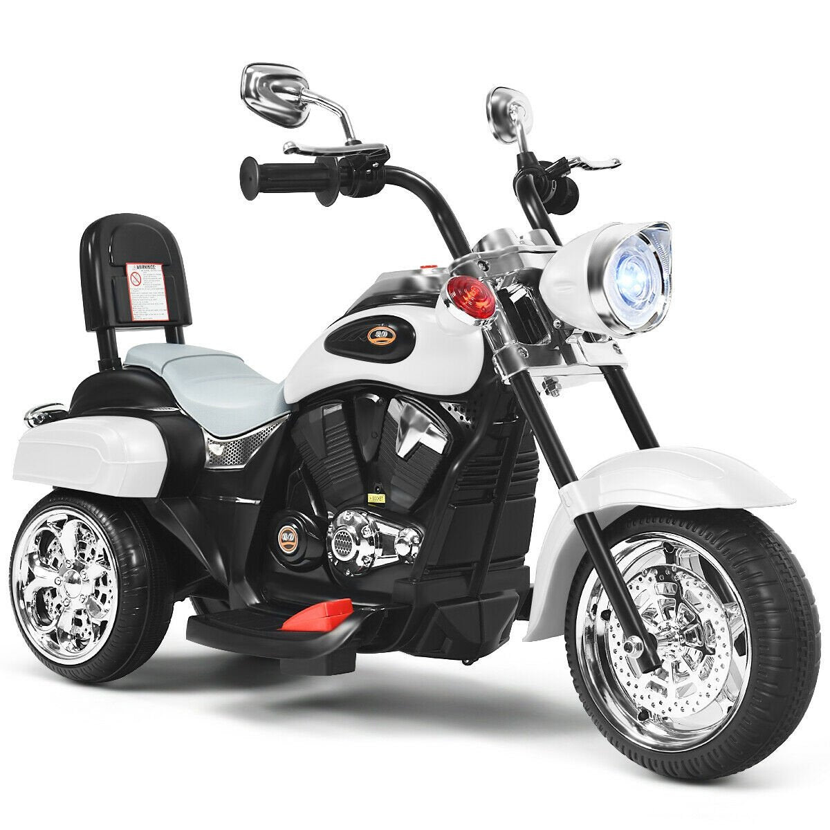 6V 3 Wheel Kids Motorcycle, White - Gallery Canada