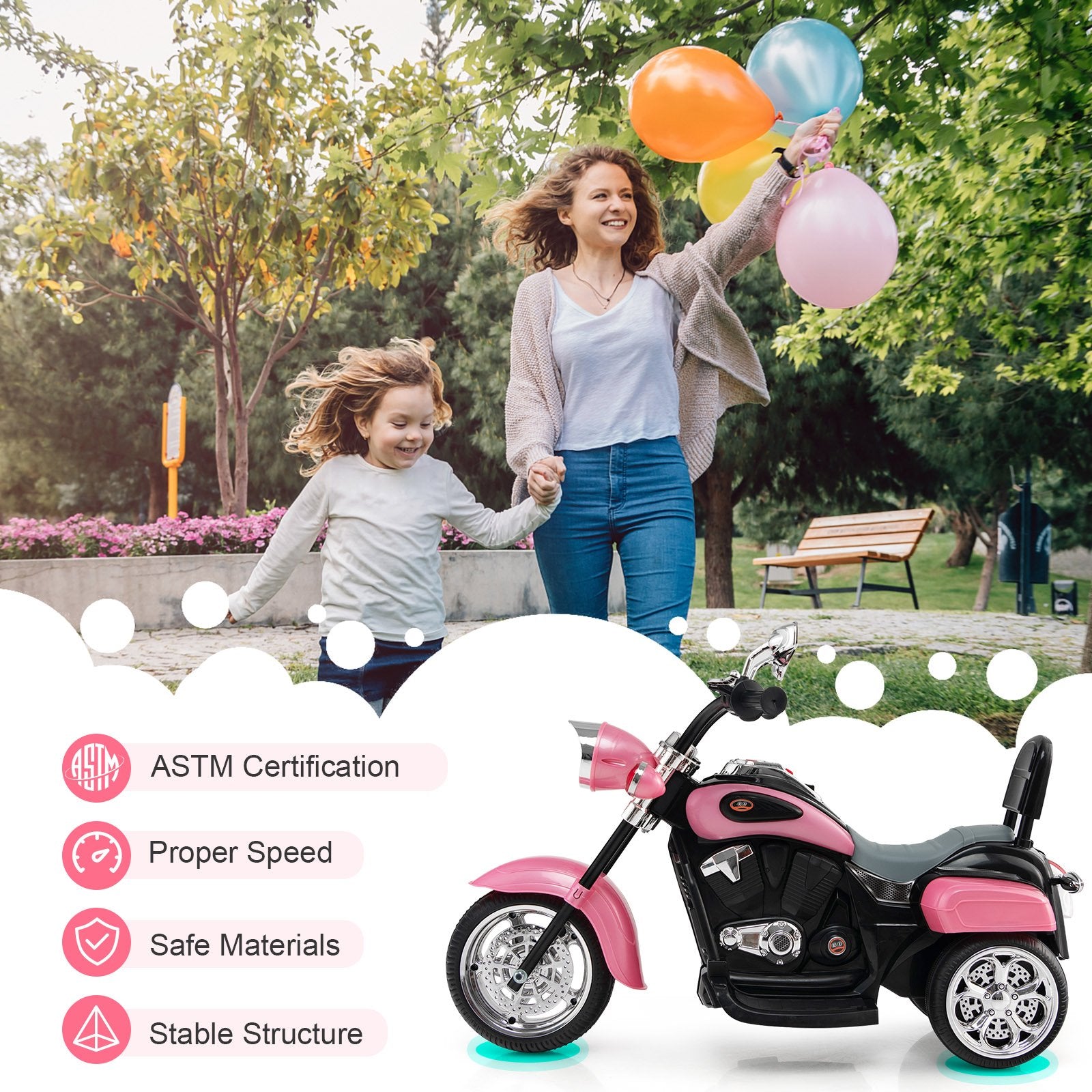 6V 3 Wheel Kids Motorcycle, Pink Powered Ride On Toys   at Gallery Canada