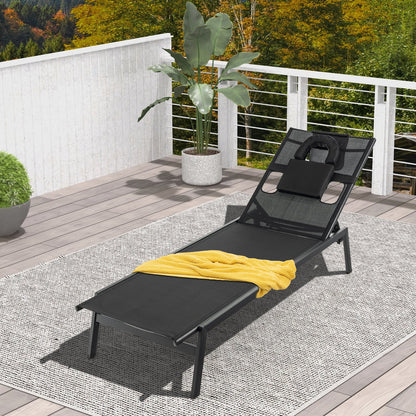 Patio Sunbathing Lounge Chair 5-Position Adjustable Tanning Chair, Black Outdoor Chaise Lounges   at Gallery Canada