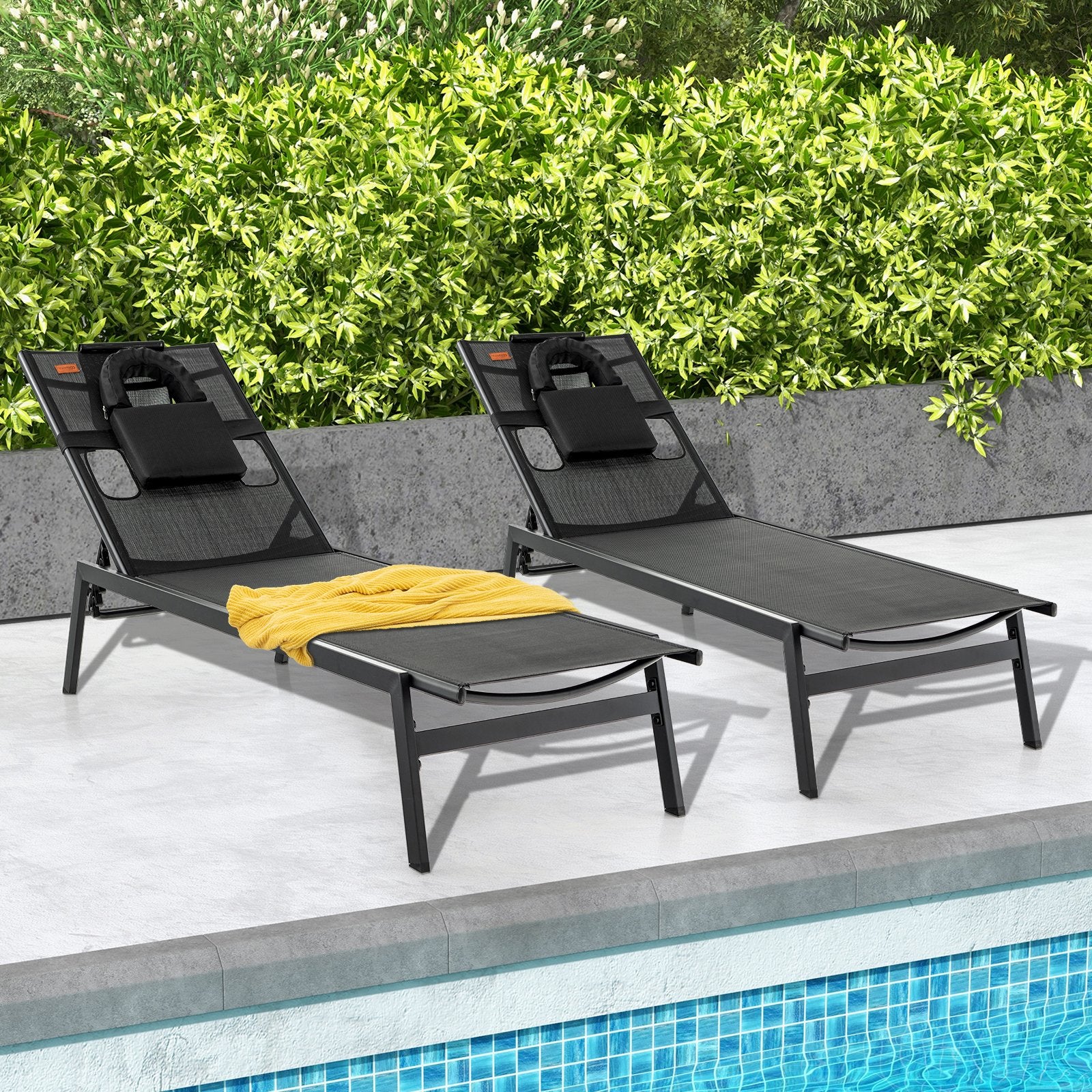 Patio Sunbathing Lounge Chair 5-Position Adjustable Tanning Chair, Black Outdoor Chaise Lounges   at Gallery Canada