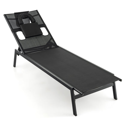 Patio Sunbathing Lounge Chair 5-Position Adjustable Tanning Chair, Black Outdoor Chaise Lounges   at Gallery Canada