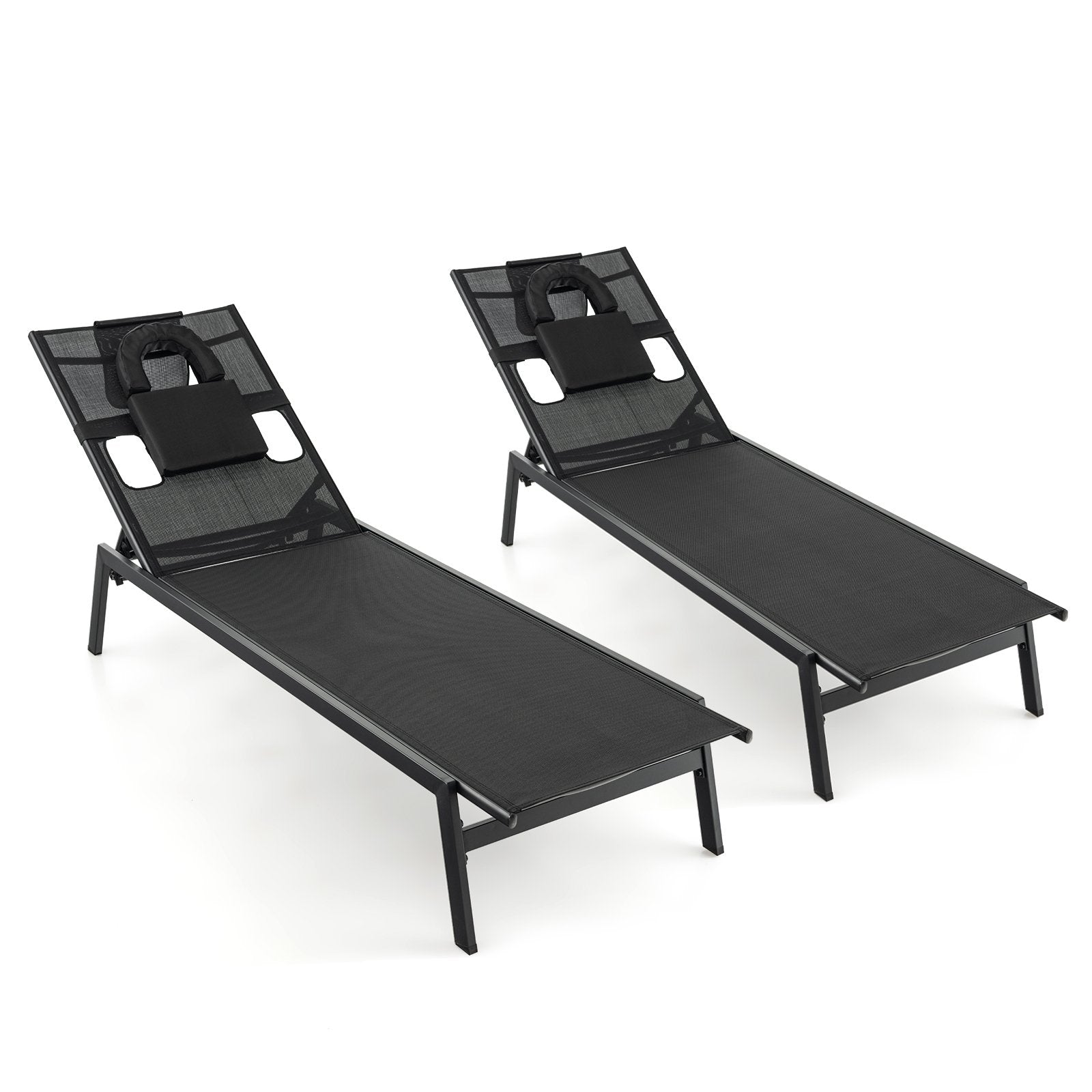 Patio Sunbathing Lounge Chair 5-Position Adjustable Tanning Chair, Black Outdoor Chaise Lounges   at Gallery Canada