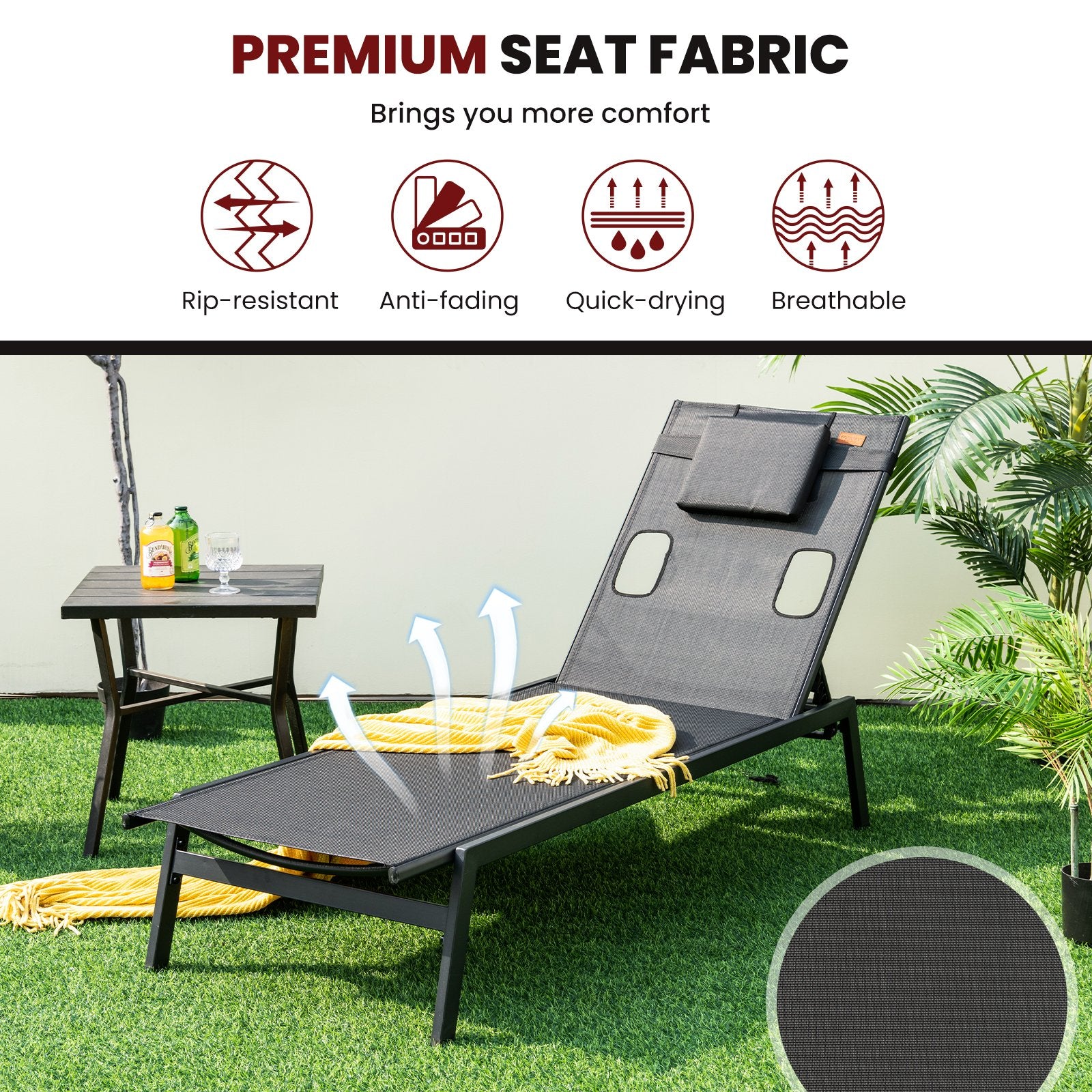 Patio Sunbathing Lounge Chair 5-Position Adjustable Tanning Chair, Black Outdoor Chaise Lounges   at Gallery Canada