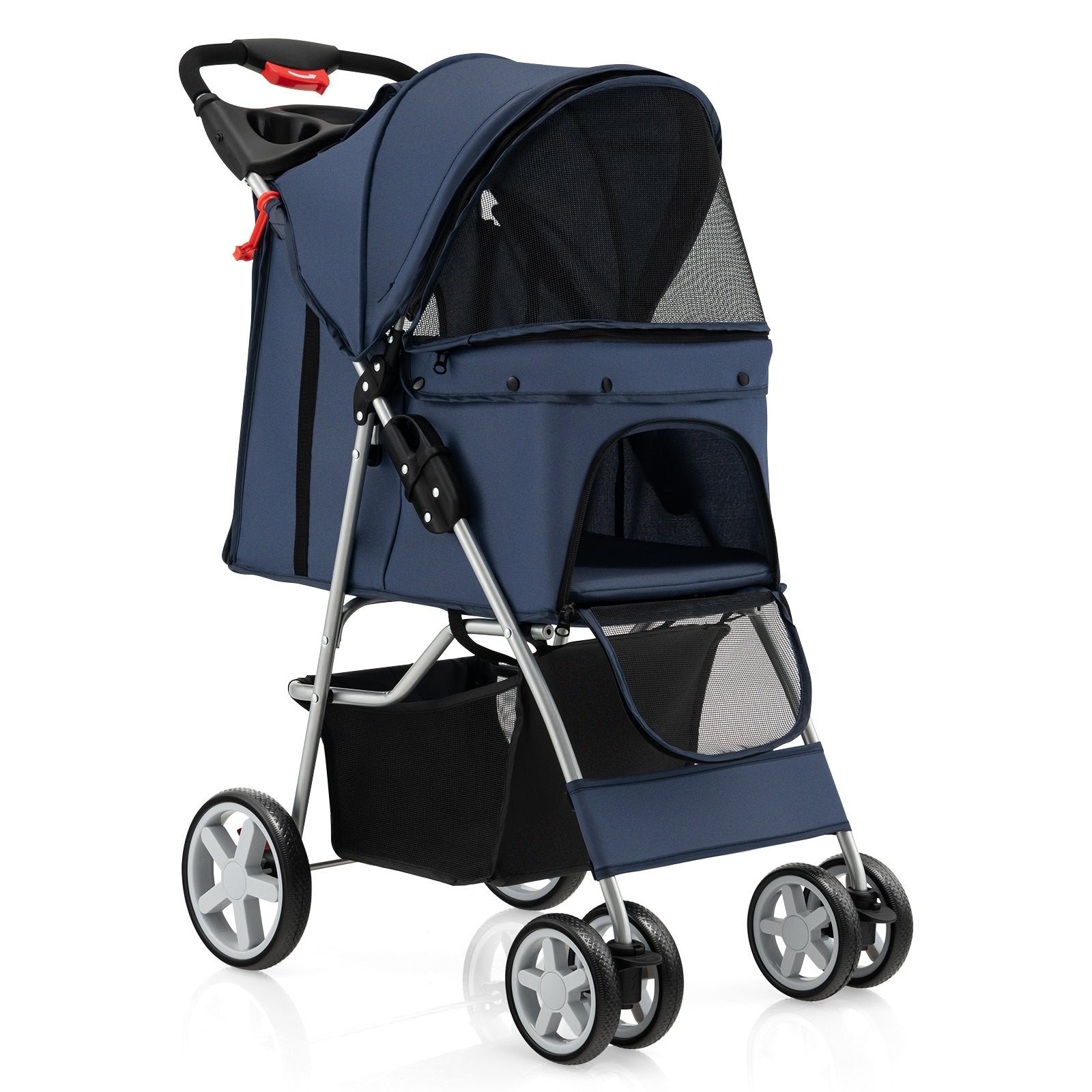 Foldable 4-Wheel Pet Stroller with Storage Basket, Navy Dog Supplies   at Gallery Canada