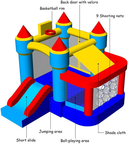 Castle Slide Inflatable Bounce House with Ball Pit and Basketball Hoop, Multicolor Bounce House   at Gallery Canada