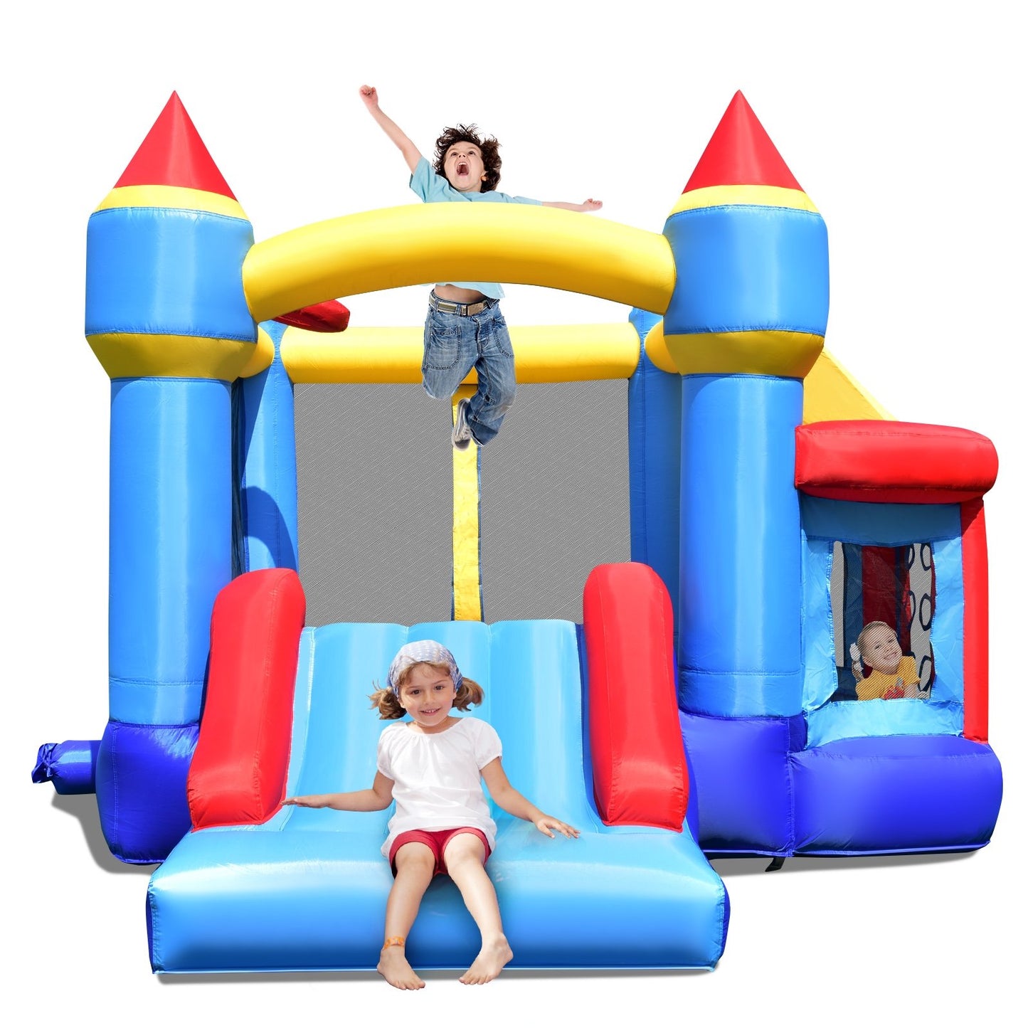 Castle Slide Inflatable Bounce House with Ball Pit and Basketball Hoop, Multicolor Bounce House   at Gallery Canada