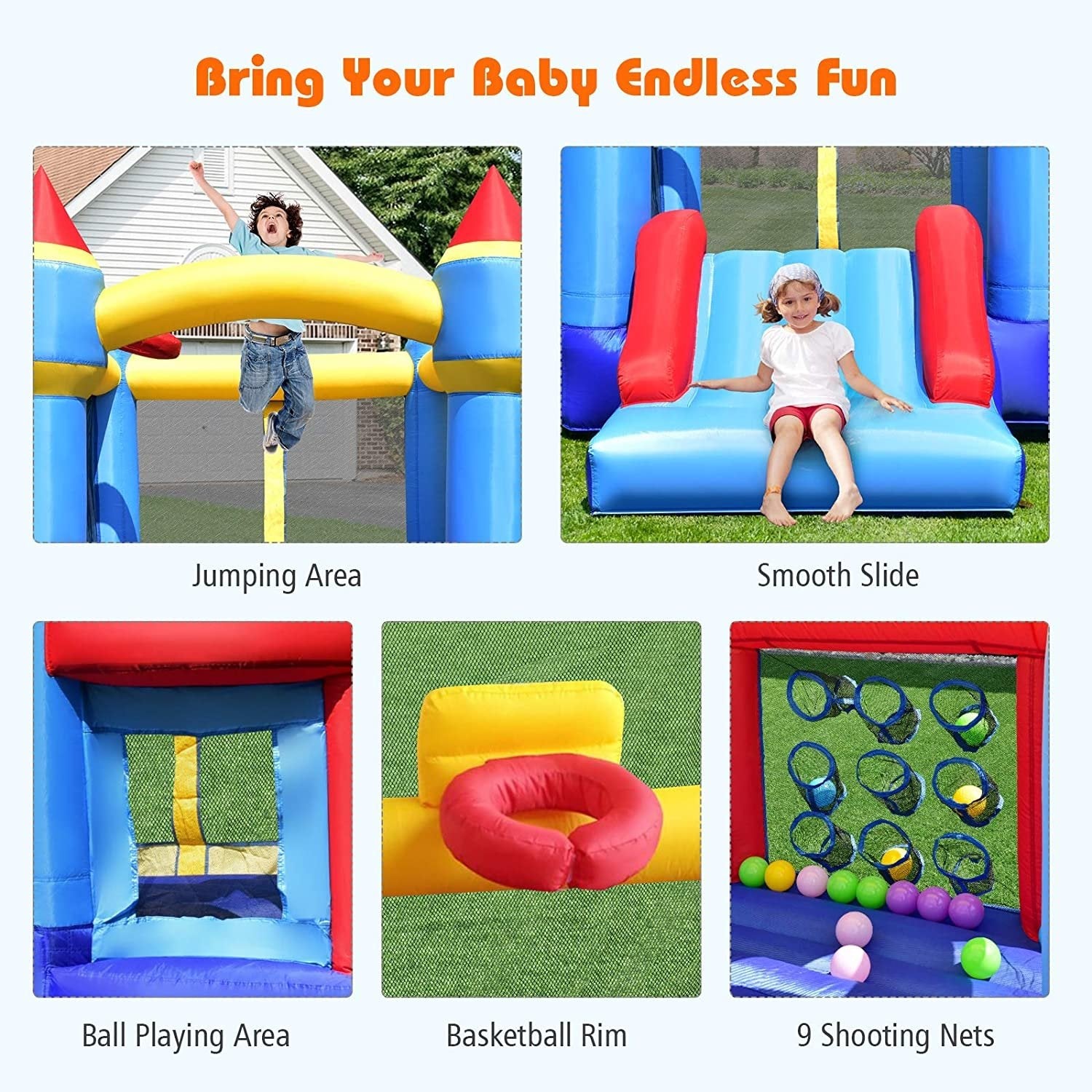 Castle Slide Inflatable Bounce House with Ball Pit and Basketball Hoop, Multicolor Bounce House   at Gallery Canada