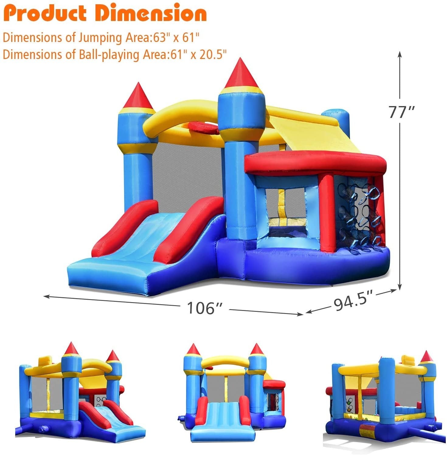 Castle Slide Inflatable Bounce House with Ball Pit and Basketball Hoop, Multicolor Bounce House   at Gallery Canada