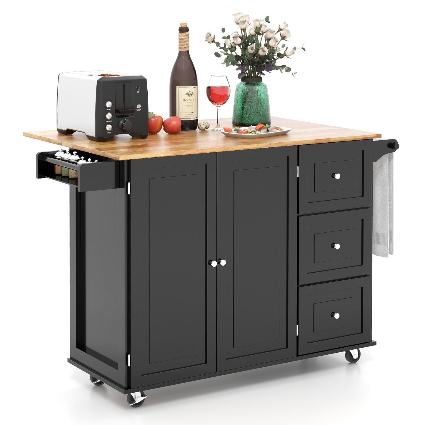 Drop-Leaf Kitchen Island Trolley Cart Wood Storage Cabinet, Black Kitchen Islands & Carts   at Gallery Canada