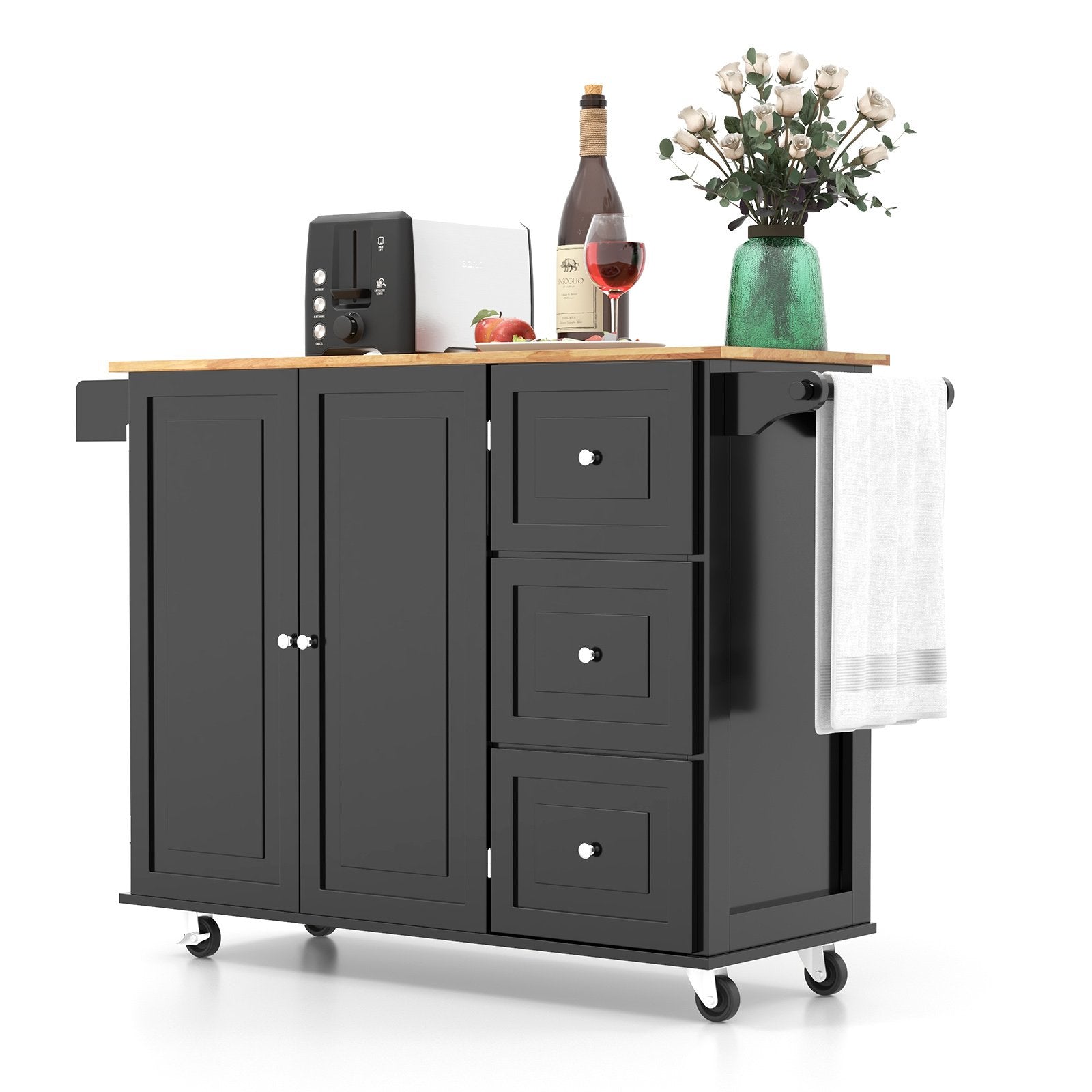 Drop-Leaf Kitchen Island Trolley Cart Wood Storage Cabinet, Black Kitchen Islands & Carts   at Gallery Canada