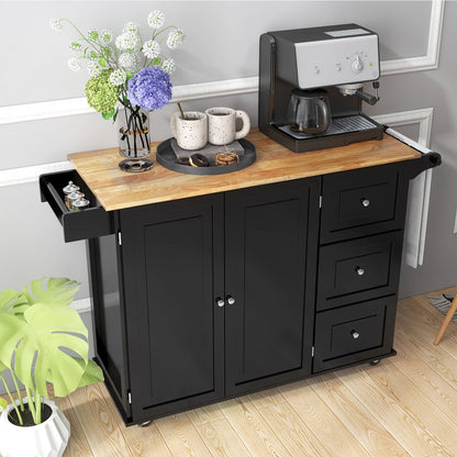 Drop-Leaf Kitchen Island Trolley Cart Wood Storage Cabinet, Black Kitchen Islands & Carts   at Gallery Canada