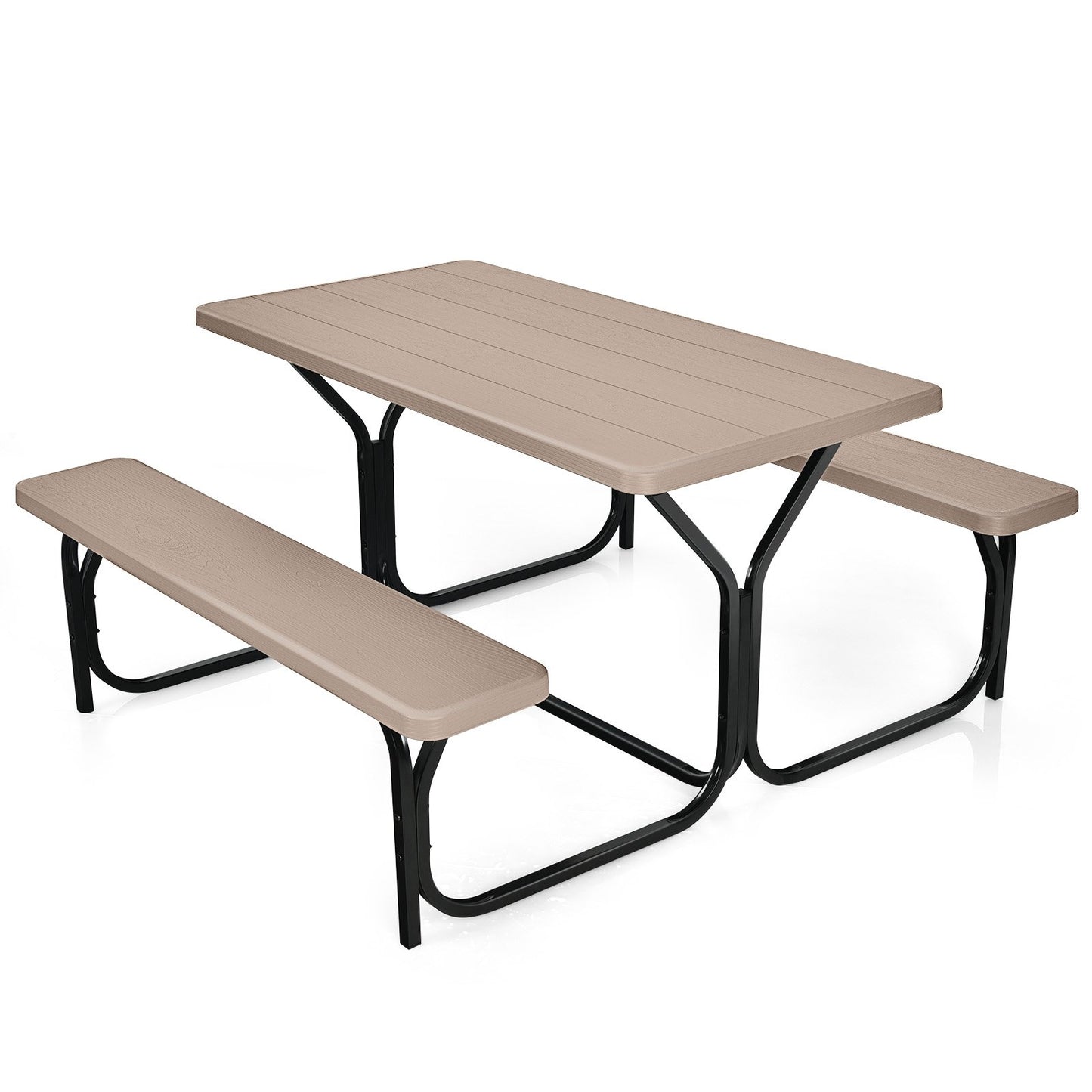 HDPE Outdoor Picnic Table Bench Set with Metal Base, Coffee Picnic Tables   at Gallery Canada