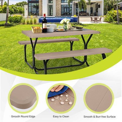 HDPE Outdoor Picnic Table Bench Set with Metal Base, Coffee Picnic Tables   at Gallery Canada