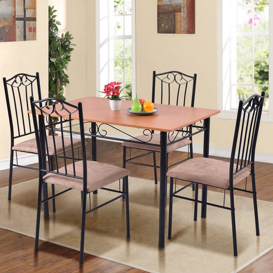 5 Pieces Dining Set Wooden Table and 4 Cushioned Chairs, Natural - Gallery Canada