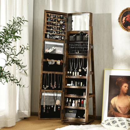 360° Rotatable Armoire 2-in-1 Lockable Mirrored Jewelry Cabinet, Rustic Brown Jewelry Armoires   at Gallery Canada