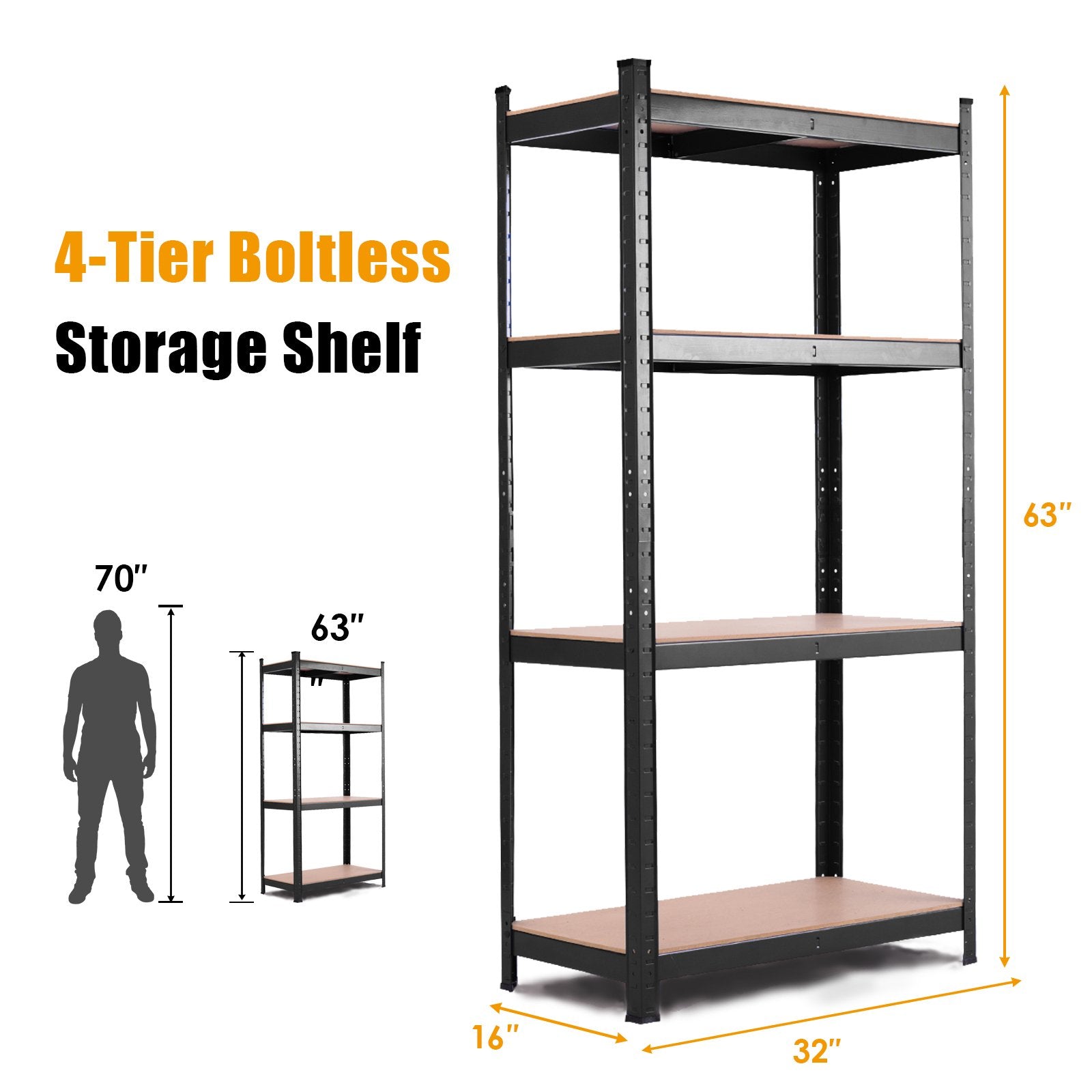 Adjustable Heavy Duty 4 Level Garage Tool Shelf Storage, Black - Gallery Canada