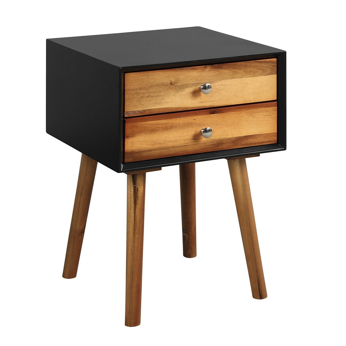 Mid-Century Wooden Multipurpose End Table with 2 Storage Drawers, Black Nightstands   at Gallery Canada