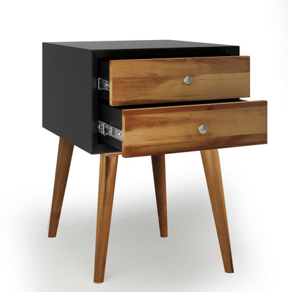 Mid-Century Wooden Multipurpose End Table with 2 Storage Drawers, Black Nightstands   at Gallery Canada