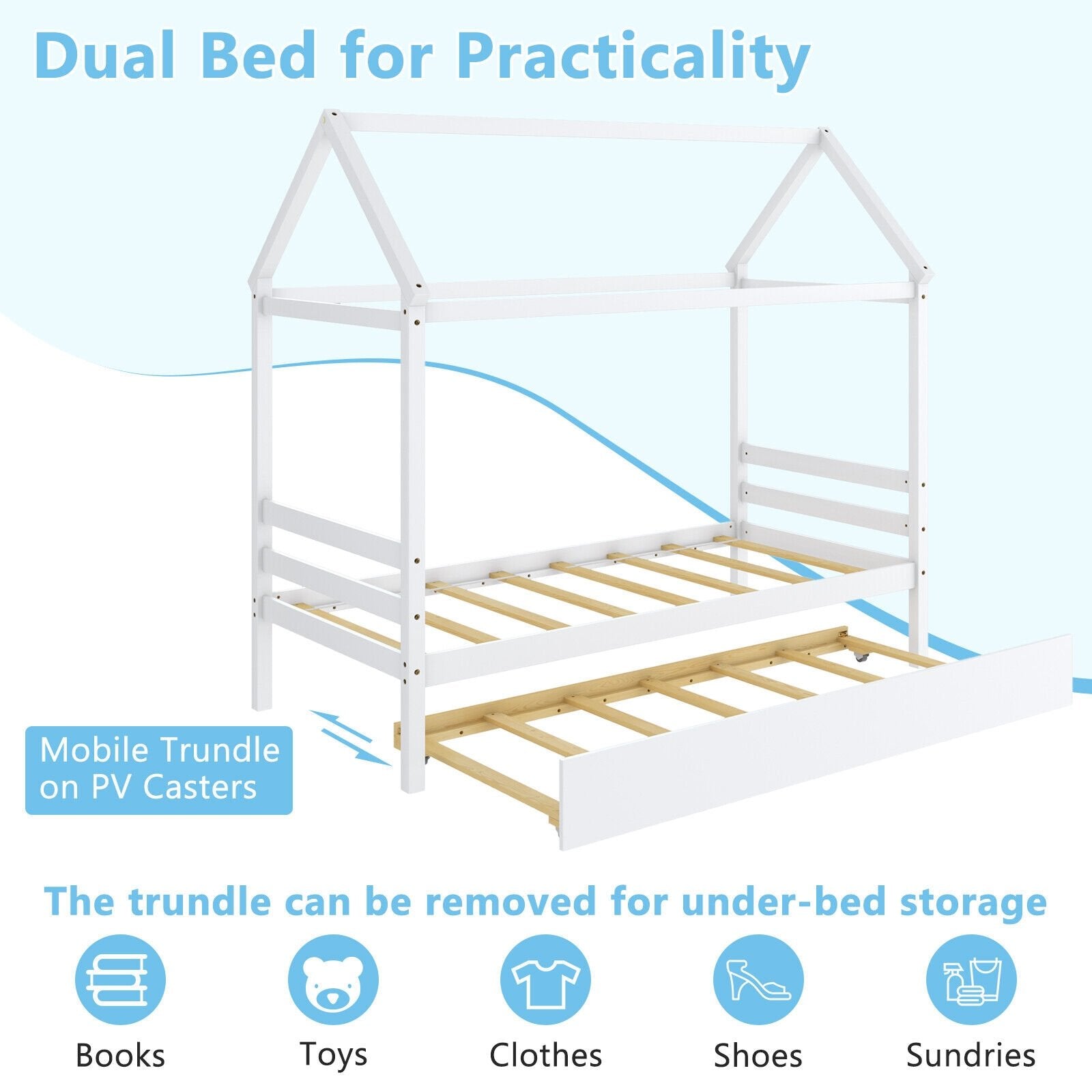 Kids Platform Bed Frame with Roof for Bedroom, White - Gallery Canada