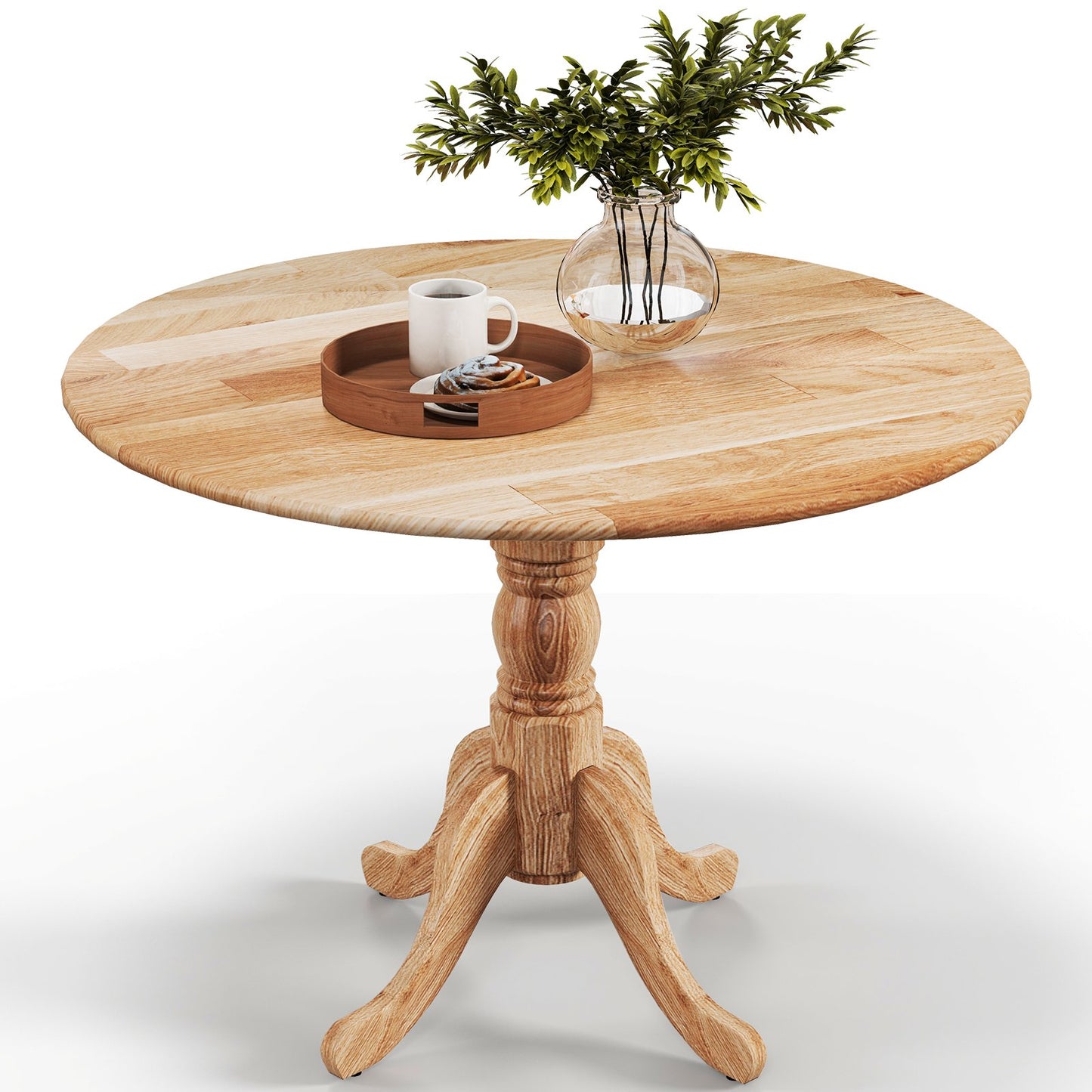 Wooden Dining Table with Round Tabletop and Curved Trestle Legs, Natural Dining Tables   at Gallery Canada