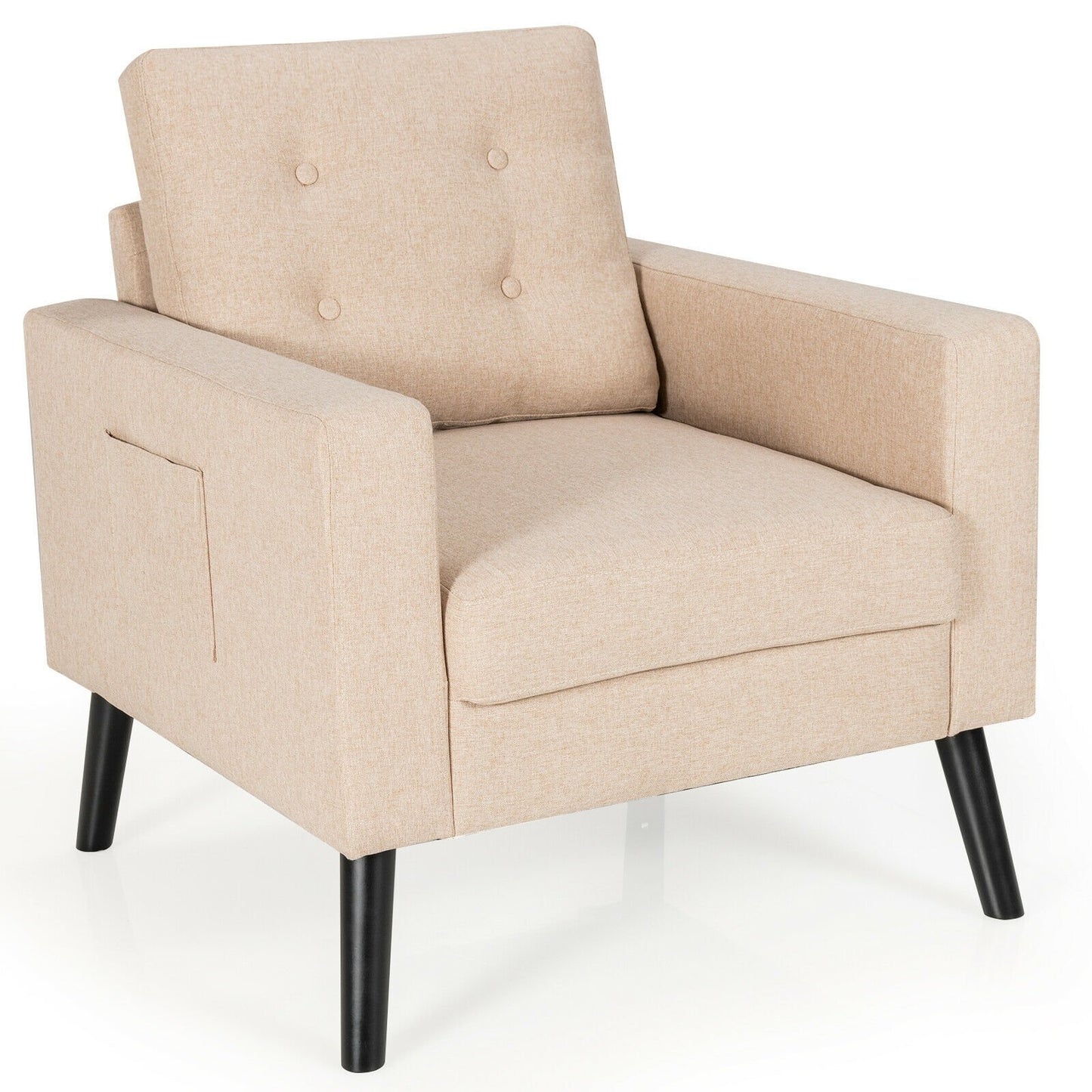 Modern Tufted Accent Chair w/ Rubber Wood Legs, Beige Accent Chairs   at Gallery Canada