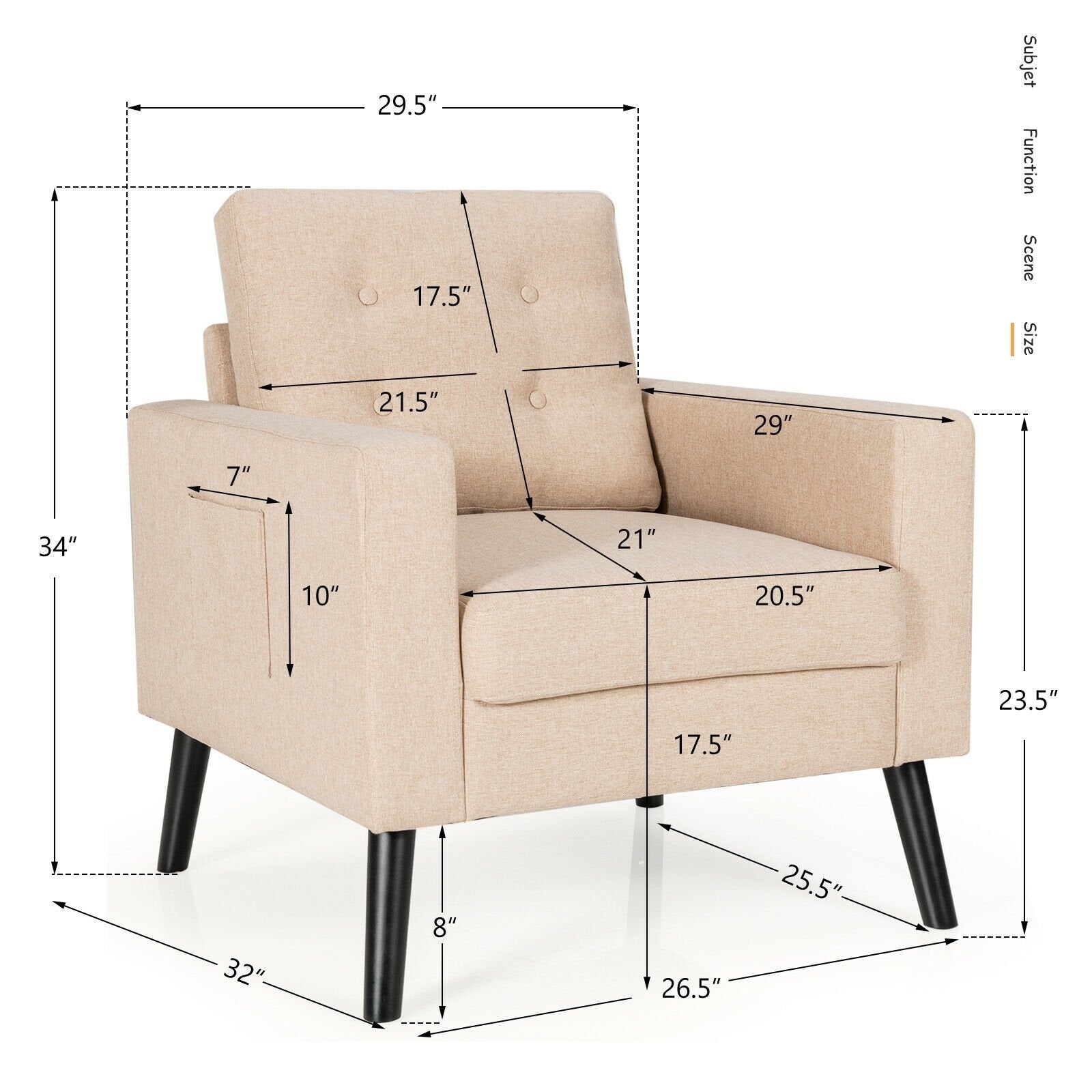 Modern Tufted Accent Chair w/ Rubber Wood Legs, Beige Accent Chairs   at Gallery Canada