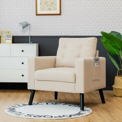 Modern Tufted Accent Chair w/ Rubber Wood Legs, Beige Accent Chairs   at Gallery Canada