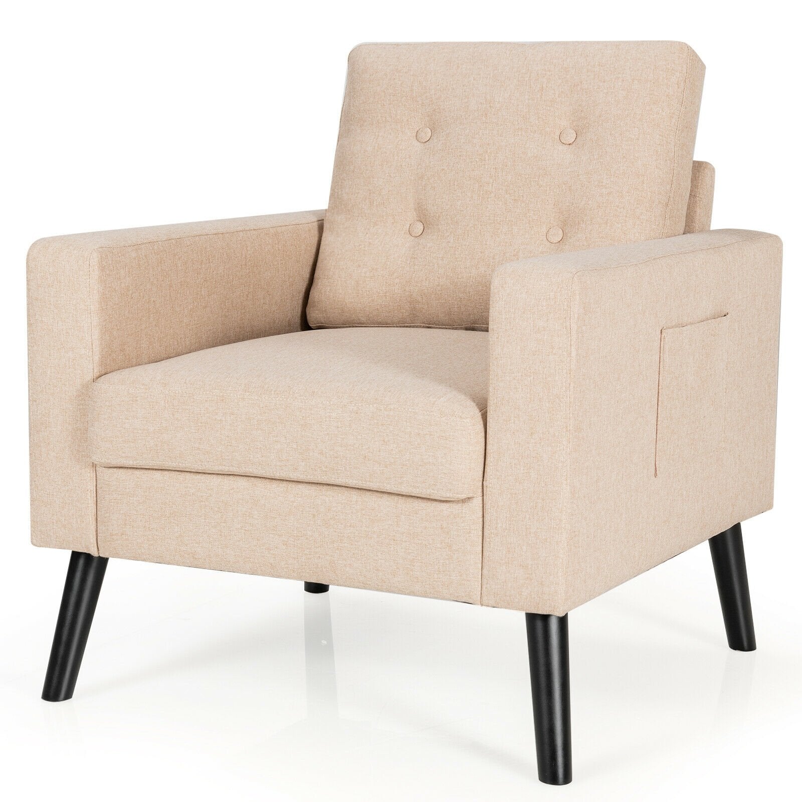 Modern Tufted Accent Chair w/ Rubber Wood Legs, Beige Accent Chairs   at Gallery Canada