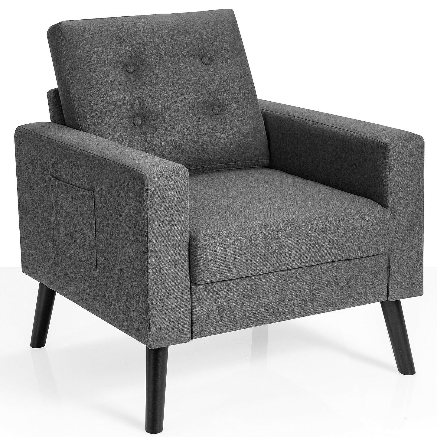 Mid-Century Upholstered Armchair Club Chair with Rubber Wood Legs, Gray Accent Chairs   at Gallery Canada