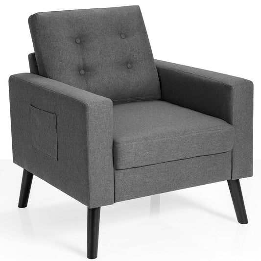 Mid-Century Upholstered Armchair Club Chair with Rubber Wood Legs, Gray - Gallery Canada