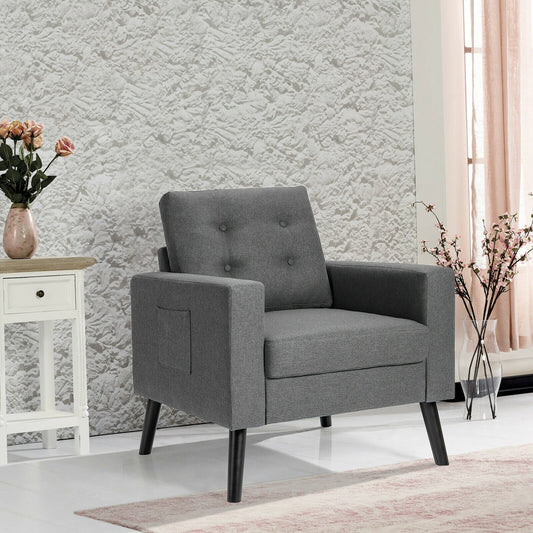 Mid-Century Upholstered Armchair Club Chair with Rubber Wood Legs, Gray - Gallery Canada