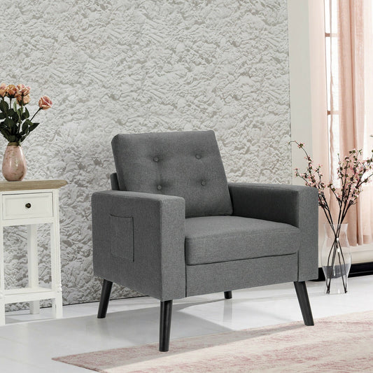 Mid-Century Upholstered Armchair Club Chair with Rubber Wood Legs, Gray Accent Chairs   at Gallery Canada