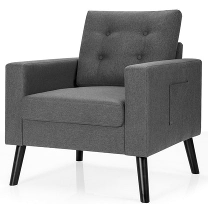 Mid-Century Upholstered Armchair Club Chair with Rubber Wood Legs, Gray Accent Chairs   at Gallery Canada