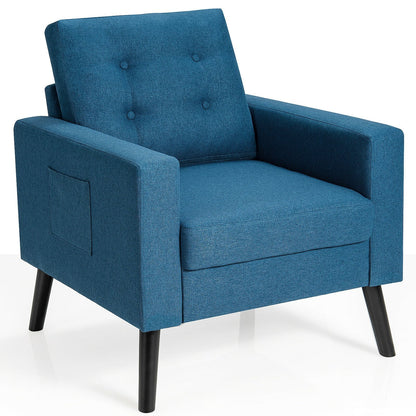 Modern Tufted Accent Chair w/ Rubber Wood Legs, Blue Accent Chairs   at Gallery Canada