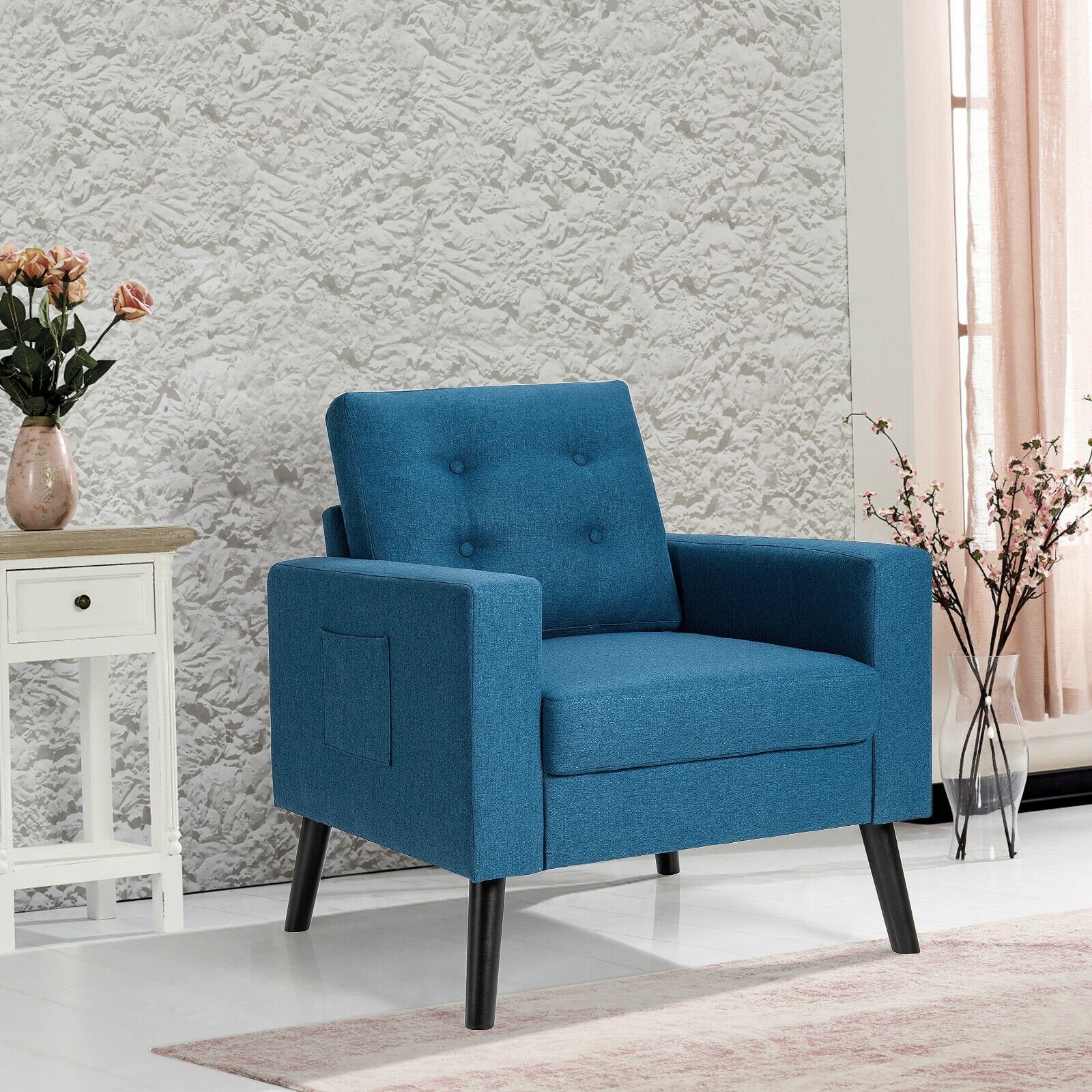 Modern Tufted Accent Chair w/ Rubber Wood Legs, Blue Accent Chairs   at Gallery Canada