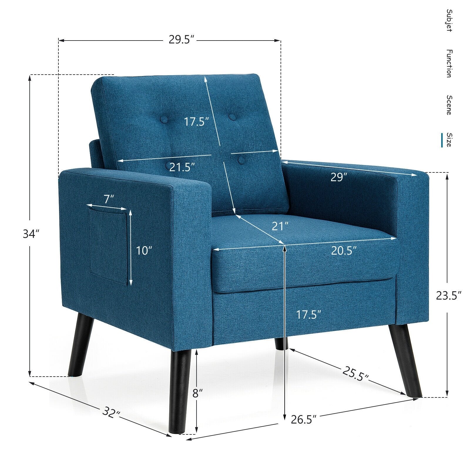 Modern Tufted Accent Chair w/ Rubber Wood Legs, Blue Accent Chairs   at Gallery Canada