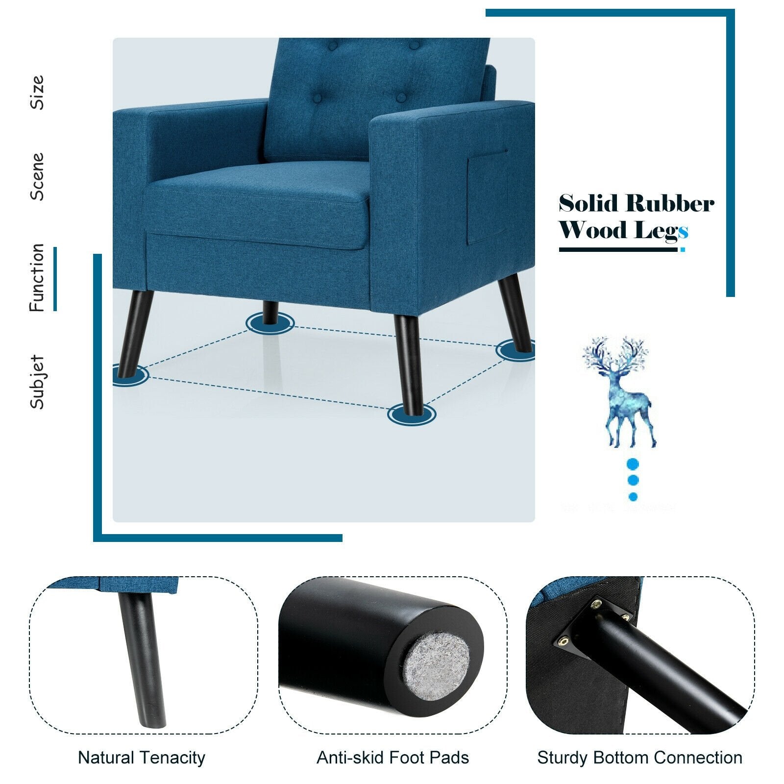 Modern Tufted Accent Chair w/ Rubber Wood Legs, Blue Accent Chairs   at Gallery Canada