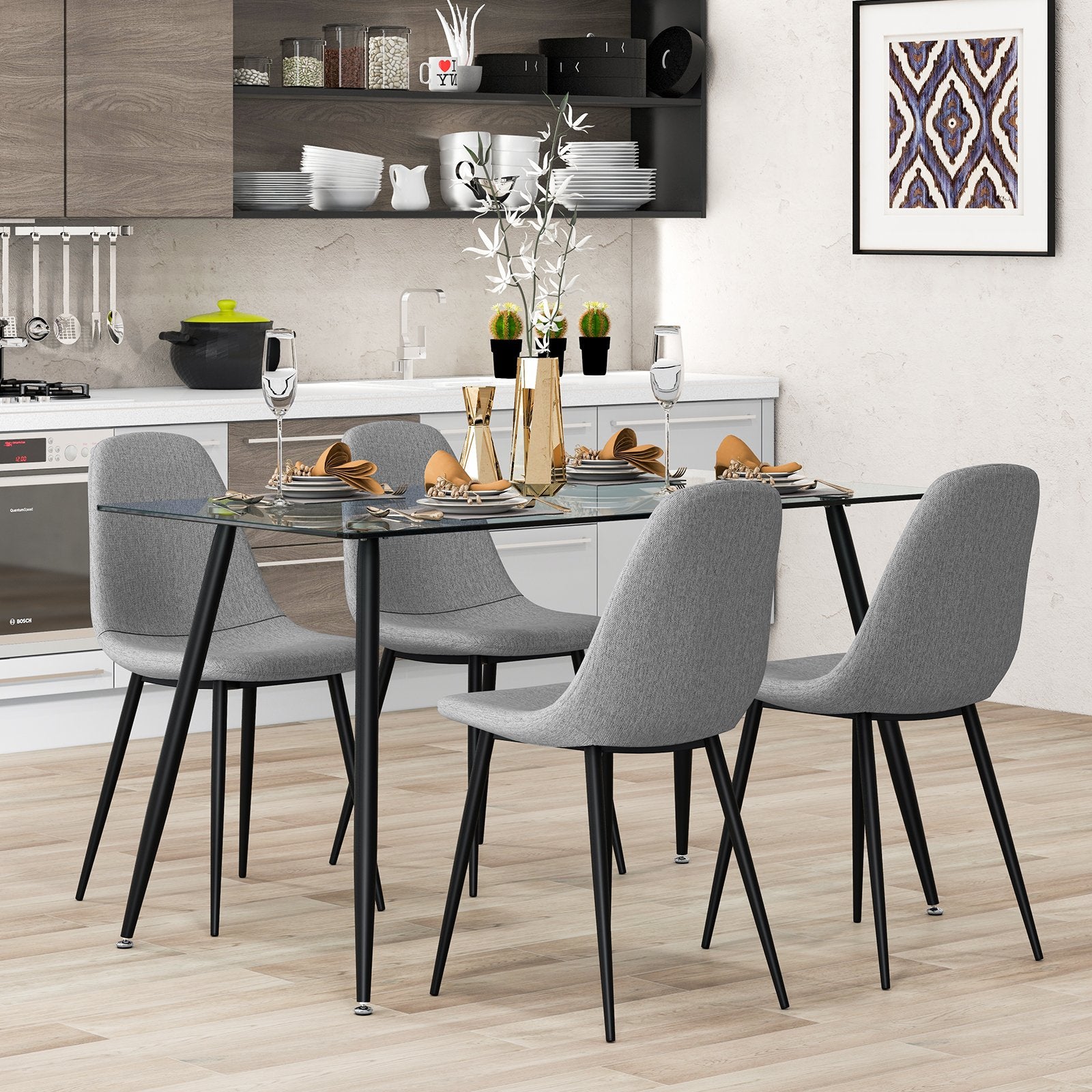 Modern Glass Rectangular Dining Table with Metal Legs, Black Dining Tables   at Gallery Canada