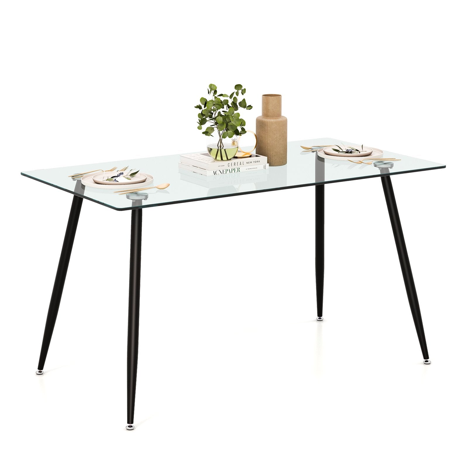 Modern Glass Rectangular Dining Table with Metal Legs, Black Dining Tables   at Gallery Canada