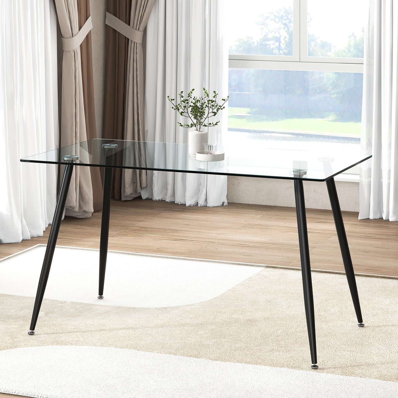 Modern Glass Rectangular Dining Table with Metal Legs, Black Dining Tables   at Gallery Canada