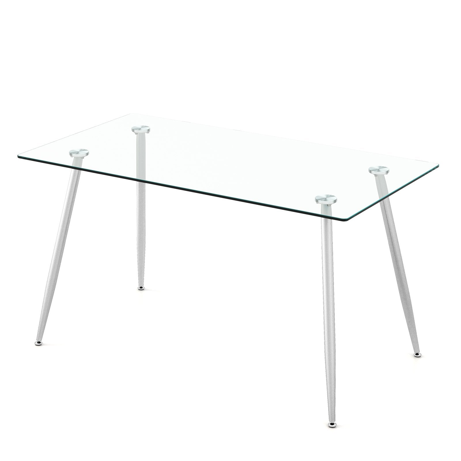 Modern Glass Rectangular Dining Table with Metal Legs, Silver Dining Tables   at Gallery Canada