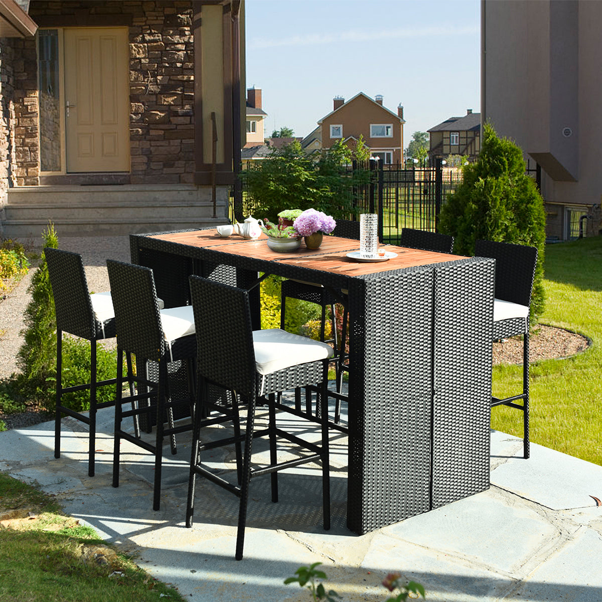 7 Pieces Patio Rattan Wicker Dining Furniture Set Patio Bar Furniture   at Gallery Canada