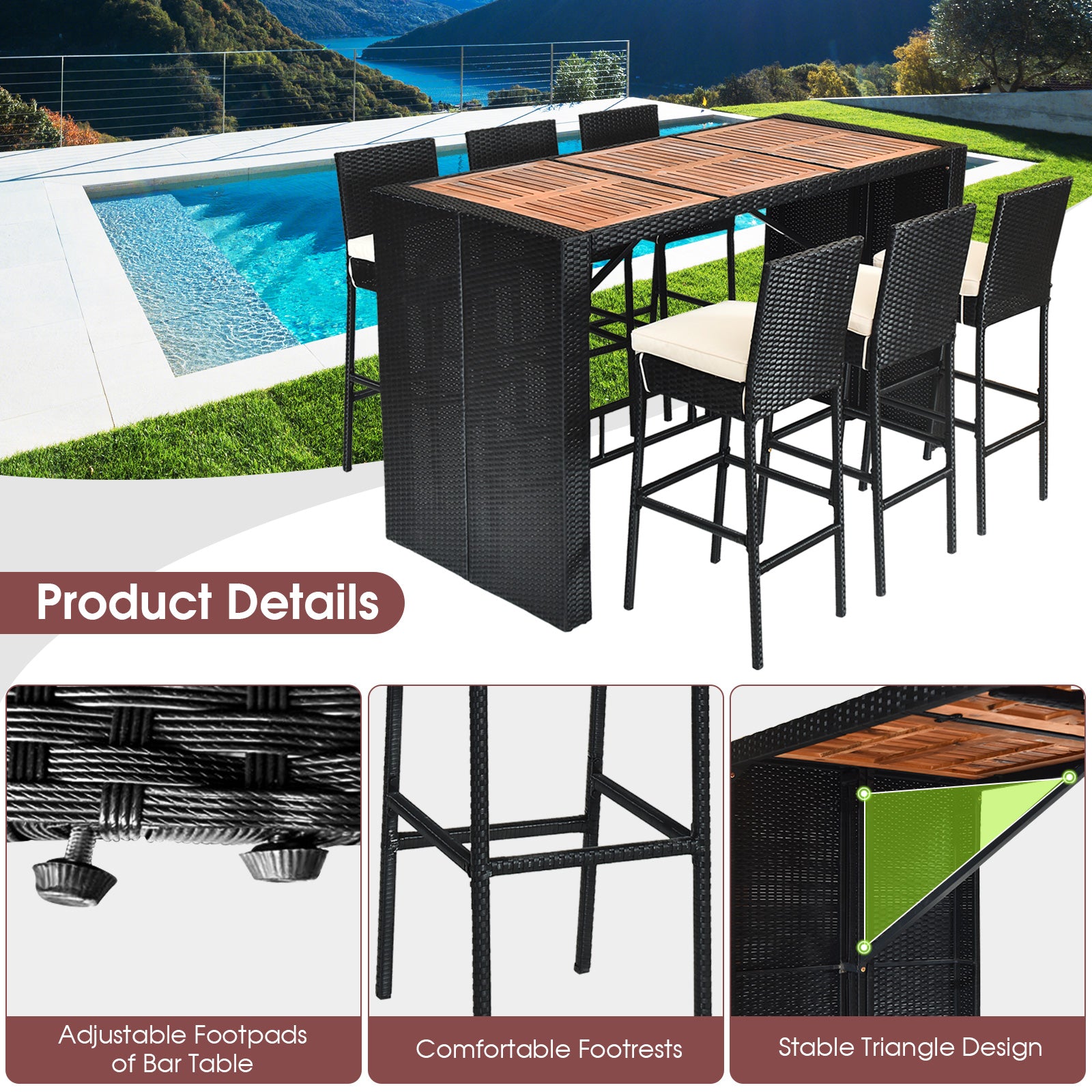 7 Pieces Patio Rattan Wicker Dining Furniture Set Patio Bar Furniture   at Gallery Canada