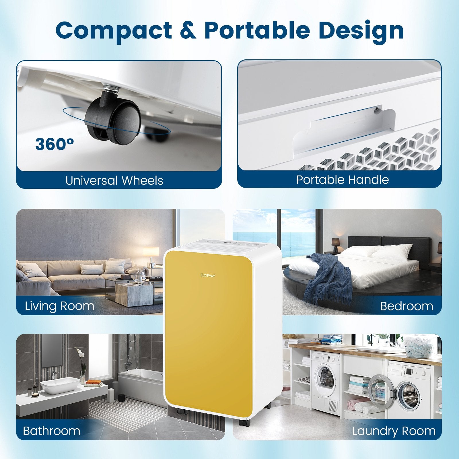 32 Pints/Day Portable Quiet Dehumidifier for Rooms up to 2500 Sq. Ft, Yellow Dehumidifiers   at Gallery Canada