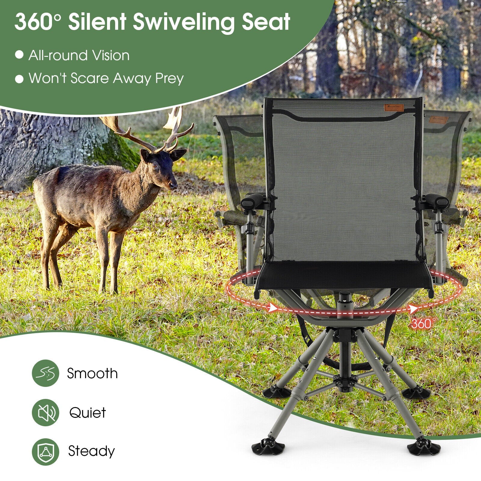 360 Degree Silent Swivel Hunting Chair, Black Camping Furniture   at Gallery Canada