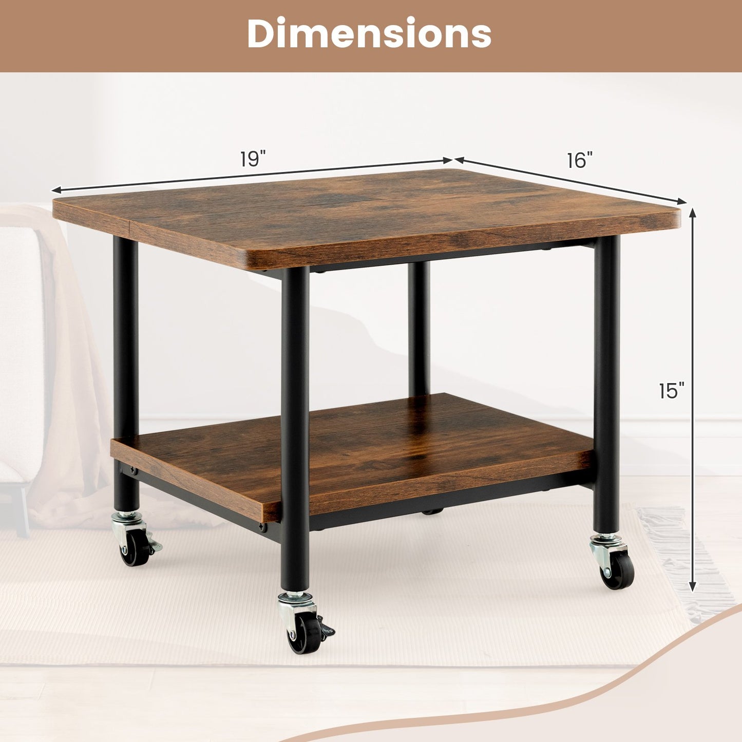 Under Desk Printer Stand with 360° Swivel Casters, Brown Laptop Tables & Printer Stands   at Gallery Canada