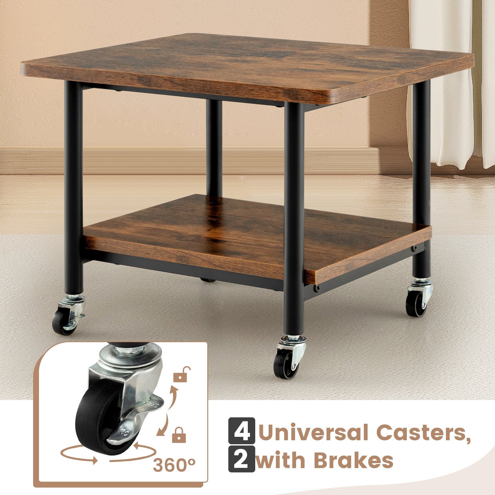 Under Desk Printer Stand with 360° Swivel Casters, Brown Laptop Tables & Printer Stands   at Gallery Canada