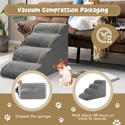 4-Tier Foam Non-Slip Dog Steps with Washable Zippered Cover, Gray Dog Supplies   at Gallery Canada